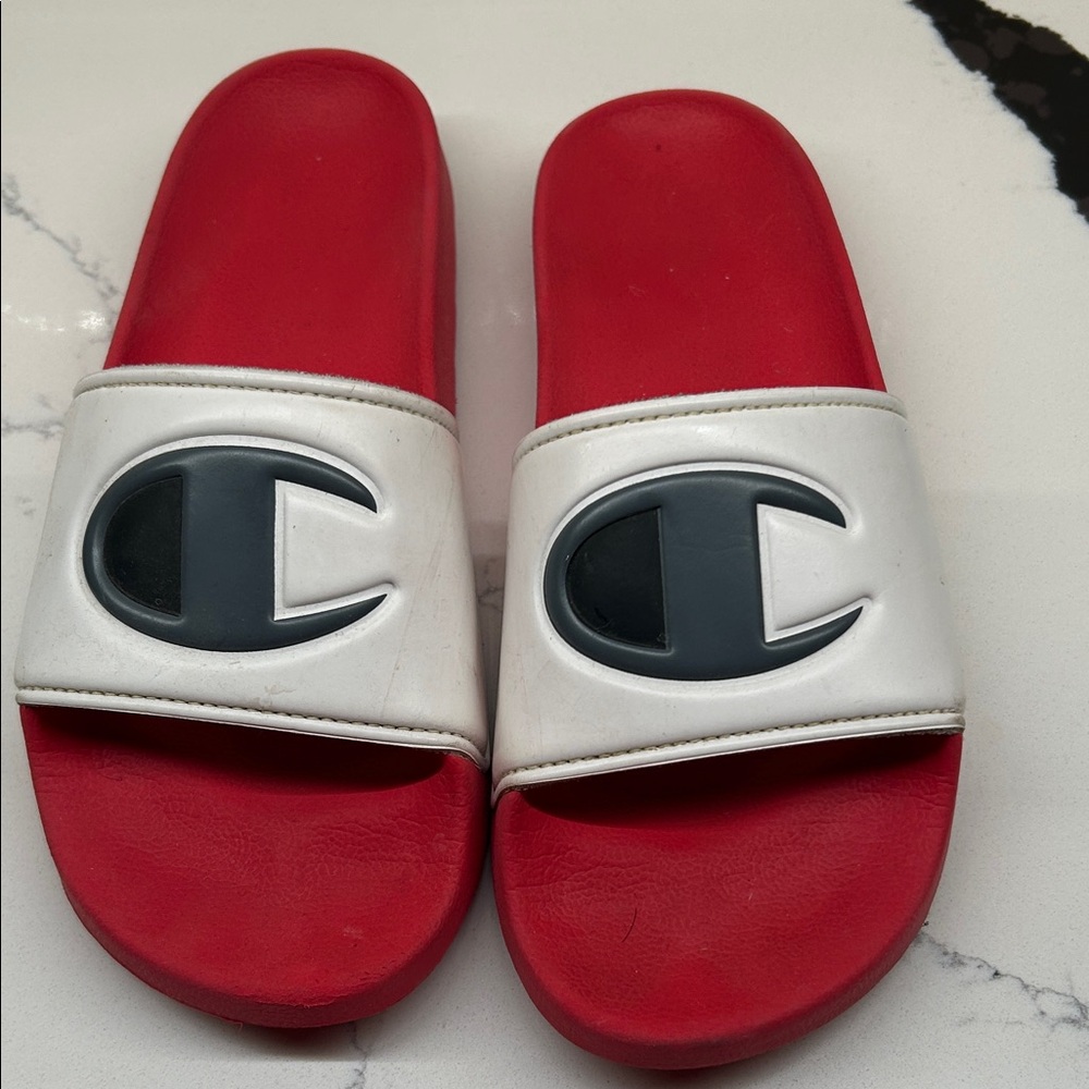 Champion Red and White Logo Slides